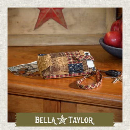 Bella Taylor Cell Phone Wristlet, Quilted Phone Wallet for Women | Lightweight, RFID blocking, phone pocket, built-in wallet, card organizer, coin pocket, secure zipper, quality construction - color: Primitive Patch