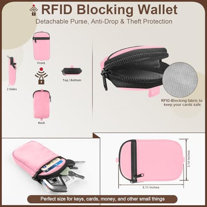 YFWE Clip and Go Strap for Phone With Wallet Crossbody (Detachable RFID Wallet) - Adjustable Phone Lanyard Crossbody with 360° Rotatable Tether Tabs for All Phones (Pink) - color: 3-pink