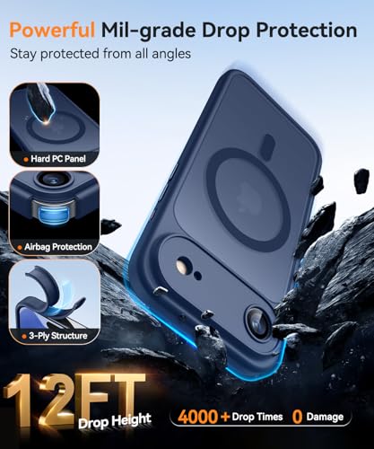 CANSHN Magnetic Compatible with iPhone Air Case(6.5 Inch), Upgraded [Full Camera Protection] [Compatible with Magsafe] [Translucent Matte] Shockproof Phone Cover for iPhone 17 Air Case,Deep Blue - color: Deep Blue, size: iPhone Air (6.9 Inch,1 Lens)