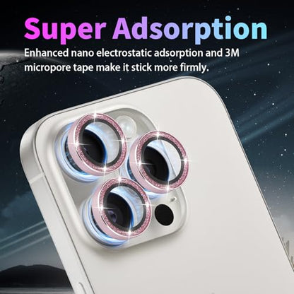 Camera Lens Protector for iPhone 15 Pro/15 Pro Max, Glitter Pink - color: Glitter Pink