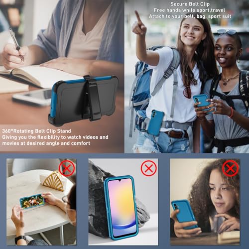 for Samsung Galaxy A16 5G case,A16 5G Heavy Duty case,with A Tempered Glass Screen Protector, [Military Grade Protective ] [Shockproof] [Dropproof] [Dust-Proof] (with Belt Clip-Lake Blue) - color: with Belt Clip-Lake Blue