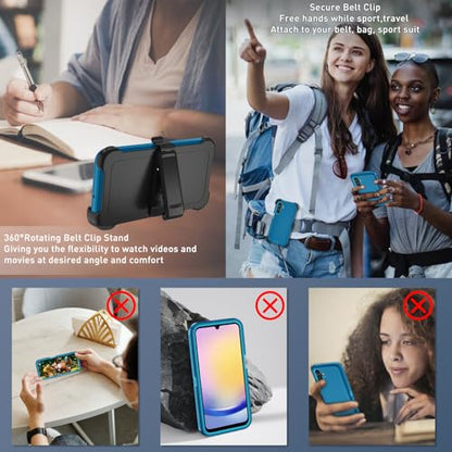for Samsung Galaxy A16 5G case,A16 5G Heavy Duty case,with A Tempered Glass Screen Protector, [Military Grade Protective ] [Shockproof] [Dropproof] [Dust-Proof] (with Belt Clip-Lake Blue) - color: with Belt Clip-Lake Blue