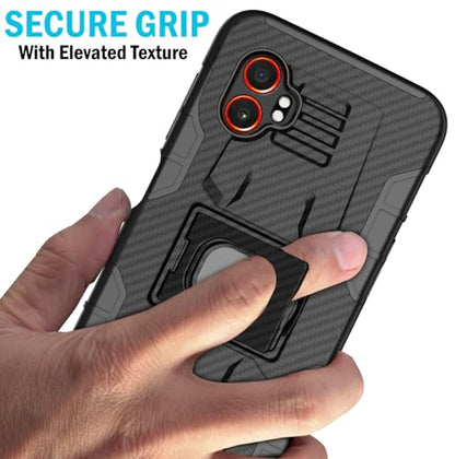Nakedcellphone Rugged Combo for Galaxy XCover 7 Pro Case - Carbon Fiber | Hybrid Cover + Belt Clip Holster, Rotating Phone Holder, Ring Grip, with Kickstand, For XCover7 Pro (2025, SM-G766) - color: Carbon Fiber