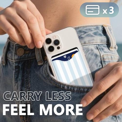 Stripe Magnetic Wallet for Magsafe Compatible with iPhone 17/16/15/14/13/12 Series Pro Max Plus Air (Phone Magnet Card Holder Fit 3 Cards for Women Girl Lether Mag Safe Wallets Blue) - color: Stripes (Blue & White)