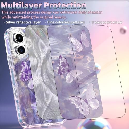 Compatible with iPhone 17 Case,with [Shockproof Protective][Camera Protection] Cute Butterfly Aesthetic Phone Cover Anti-Yellowing Soft Slim Cover for Women Girl-Purple - color: Purple Butterfly, size: iPhone 17