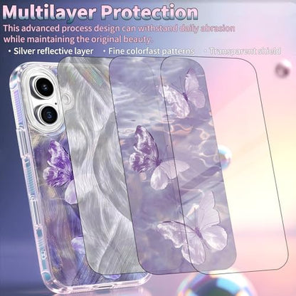 Compatible with iPhone 17 Case,with [Shockproof Protective][Camera Protection] Cute Butterfly Aesthetic Phone Cover Anti-Yellowing Soft Slim Cover for Women Girl-Purple - color: Purple Butterfly, size: iPhone 17