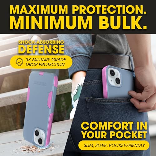 OtterBox iPhone 17e, 16e, 15, 14, 13 Commuter Series Case - Blue & Pink | 3X MIL Drop Protection - Slim - Dual-Layer Shockproof Design - Pocket-Friendly - Raised Edges - Port Covers - color: Blue/Pink