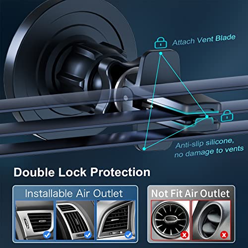 UIBI Magsafe Car Mount, Magnetic Car Phone Holder 【20 Strong Magnets】 with Clip 【360°】 Rotation Air Vent Cell Phone Mount Fit for Magsafe iPhone 16 15 14 13 12 Pro Max Mini MagSafe Case
