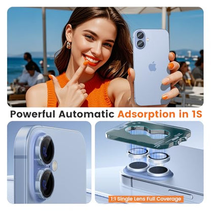 imluckies Camera Lens Protector for iPhone 17 6.3", [AR+AF] HD Clear Tempered Glass Lens Cover, 9H Hardness Scratch Resistant Individual Metal Ring, Case Friendly & Easy Install, Blue - color: Blue