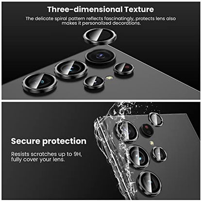 Tensea [3+2PCS for Samsung Galaxy S23 Ultra 5G Camera Lens Protector, 9H Tempered Glass Camera Cover Screen Protector Metal Individual Ring [Installation Tray][Removal tool][Case Friendly]- Black