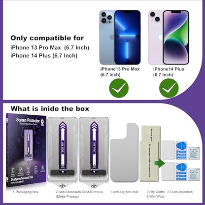 2-Pack Matte Privacy Screen Protector for iPhone 13 Pro Max/14 Plus,Anti-Glare & 25°Anti-Spy,Anti-Reflection,Anti-Fingerprint,Auto Dust Removal,Easy Installation - size: iPhone 13 Pro Max/14 Plus