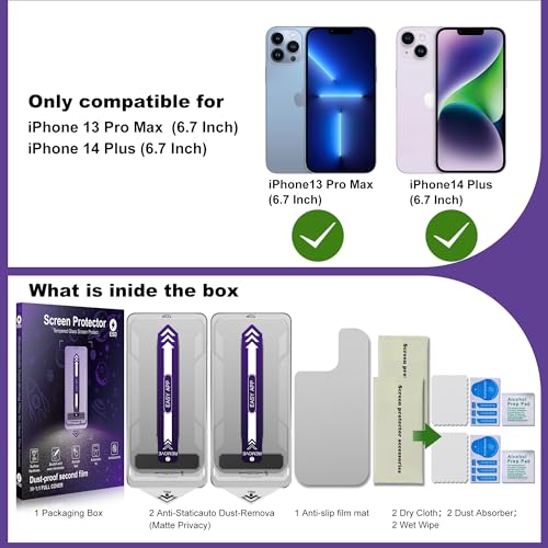 2-Pack Matte Privacy Screen Protector for iPhone 13 Pro Max/14 Plus,Anti-Glare & 25°Anti-Spy,Anti-Reflection,Anti-Fingerprint,Auto Dust Removal,Easy Installation - size: iPhone 13 Pro Max/14 Plus