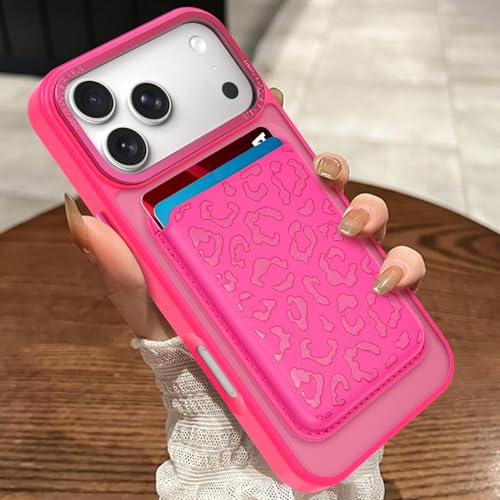 Magnetic Designed for iPhone 17 Pro Case 6.3" 2025, Hot Pink | [Compatible with Magsafe] [with Wallet & Card Holder] [Cute Cheetah Print] Slim Translucent Matte Phone Case - color: Hot Pink+Cheetah, size: iPhone 17 Pro