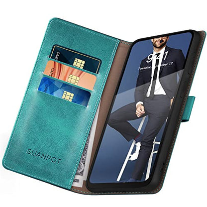 SUANPOT for Motorola Moto G Power 5G 2024 6.7" Wallet case with RFID Blocking Credit Card Holder,Flip Book PU Leather Protective Cover Women Men for Power 5G 2024 Phone case Blue Green - color: Blue Green