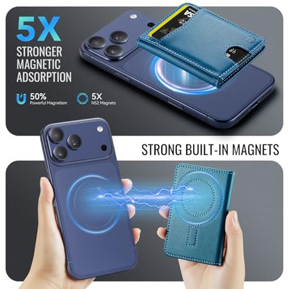 Strapurs Strong Magnetic Wallet Card Holder for MagSafe Phones and Cases, Slim PU Leather Detachable Phone Wallet with 6 Card Slots RFID Blocking for iPhone 17/16/15/14/13/12/Pro/Max/Plus – Dark Blue - color: Dark Blue