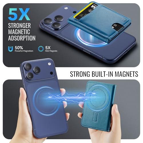 Strapurs Strong Magnetic Wallet Card Holder for MagSafe Phones and Cases, Slim PU Leather Detachable Phone Wallet with 6 Card Slots RFID Blocking for iPhone 17/16/15/14/13/12/Pro/Max/Plus – Dark Blue - color: Dark Blue