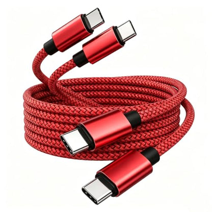 USB C to C Cable 60W 3.3ft 2-Pack Nylon Braided for iPhone 17/16/15 Red - color: Red, size: 3.3FT