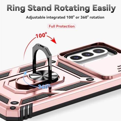 for Samsung Galaxy A17 / Galaxy A26 5G Case, with Slide Camera Cover HD Screen Protector [Military Grade Drop Tested] Ring Holder Kickstand Protective Phone Case for Samsung Galaxy A17, Rose Gold - color: Rose Gold w/ Slide Camera 2nd gen. Military Grade