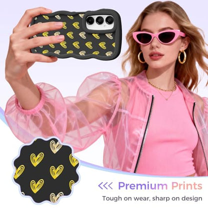 for Galaxy A16 Phone Case, Wavy Soft TPU, Black-Heart | Wavy Frame Design, Soft Slim TPU, Full Camera Lens Protection, Shockproof Phone Cover - color: Black-Heart, size: Samsung A16