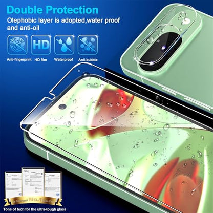 letosan 3 Pack for Google Pixel 9 Screen Protector Tempered Glass + 3 Pack Camera Lens Protector, Military Grade Shatterproof, 9H Hardness, Fingerprint Unlock,Case Friendly 6.3 Inch