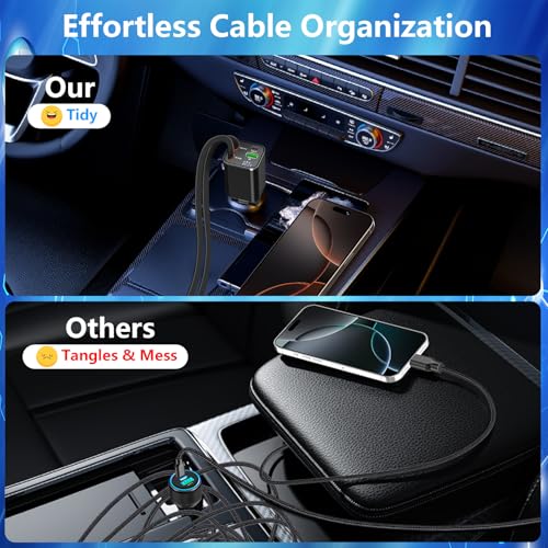 Apple MFi Certified Retractable Car Charger USB C, 120W Car Phone Charger - color: Deep Black