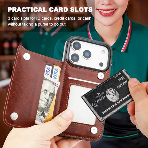 ONETOP for iPhone 18/17 Pro Wallet Case with Credit Card Holder,Brown - color: Brown