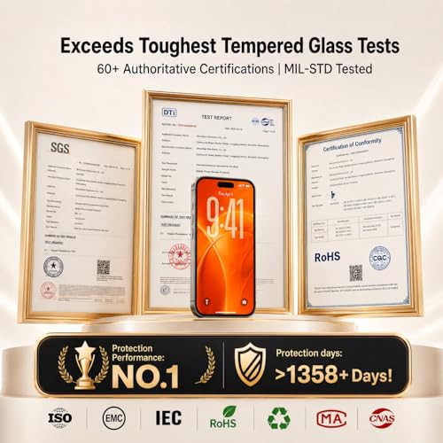 DMJN UNBREAK Designed for iPhone 17 Pro Max Screen Protector 6,9 Inch (N0.1 Military Grade Shatterproof) Tempered Glass, Easy Installation, Case Friendly, Full Coverage, 9H+ Glass, HD Clear, 2 Pack - size: iPhone 17 Pro Max