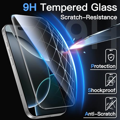 JETech Screen Protector for iPhone 16 Pro, 3-Pack | 9H Tempered Glass, HD Clear, Anti-Scratch Protection, Easy Installation Tool - size: iPhone 16 Pro