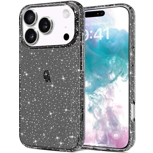 JJGoo Compatible with iPhone 17 Pro Max Case Clear Glitter, Sparkle Soft TPU Transparent Shockproof Women Girls Slim Bling Sparkly Bumper Cover Phone Cases, Black - color: Black, size: for iPhone 17 Pro Max