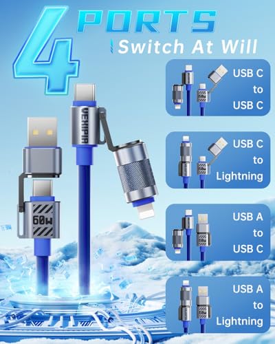4 in 1 USB C Cable 60W 5FT Fast Charging & Data Transfer - color: Blue, style: 60W