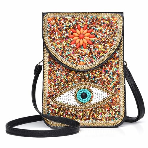 Small Crossbody Bags for Women, Cell Phone Shoulder Bag Boho Wallet Purse - color: Colorful