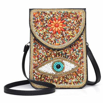 Small Crossbody Bags for Women, Cell Phone Shoulder Bag Boho Wallet Purse - color: Colorful