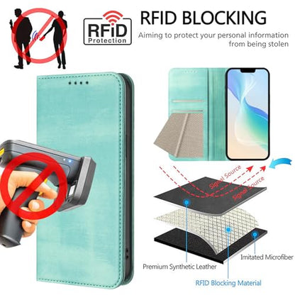 Leather Wallet Case Compatible with Galaxy A10E with RFID Blocking, Bumper Phone Cover Credit Card Slots Case Protective Shockproof Magnetic Case Wallet Compatible with Samsung Galaxy A20E/A10E - color: Mint green