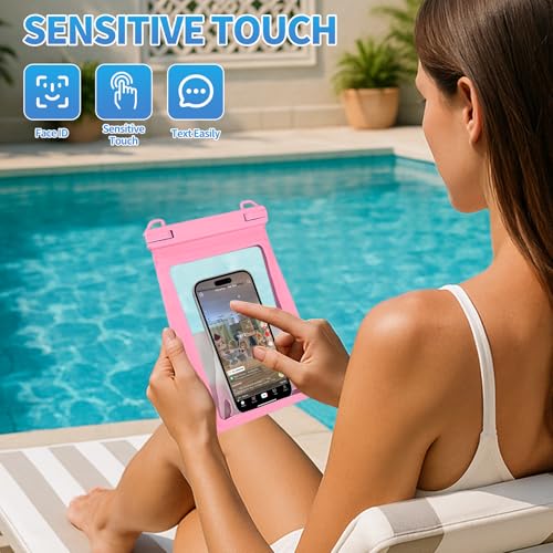 PEDVSTY Large Waterproof Phone Pouch with Sealing Strip, Floating Dry Bag | Adjustable Lanyard, Waterpark Kayak Pool Beach Essentials, Fit iPhone 17 16 Pro Max Galaxy S26 S25 Ultra All Phones, Hot Pink - color: Hot Pink, size: Large (Up to 8.5")