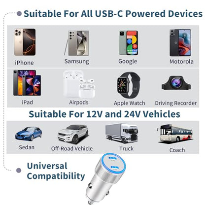 Apple MFi Certified iPhone Car Charger, 60W USB-C Fast Car Phone Charger - color: Silver