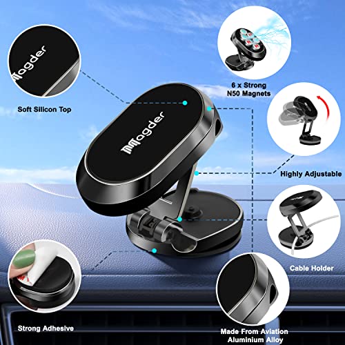 Magnetic Car Phone Holder, 360-Degree Rotating Dashboard Mount, Compatible with MagSafe, Universal Fit for iPhone, Samsung and All Smartphones