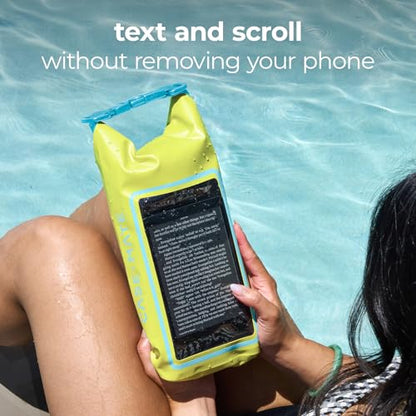 Case-Mate Mini IP68 Waterproof Bucket Bag (2L) - Citrus Splash | Roll Top Dry Bag with Touchscreen Waterproof Pouch - For Phones Up to 7" - Swimming, Kayaking, Boating, Travel Essentials - color: Citrus Splash