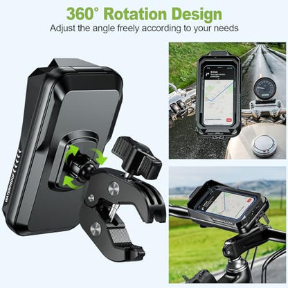 HUANLANG Motorcycle Phone Mount Waterproof Bike Phone Holder 360° Adjustable Anti-Shake Bike Phone Bag with Touchscreen Sun Visor,Universal Cell Phone Holder Suitable for 4.7"-7.0" Smartphone