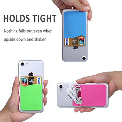 Pofesun Cellphone Card Holder, 3 Pack Silicone Phone Wallet Stick On | Card Holder for Back of Phone Credit Card Holder for Phone Case Compatible for iPhone, Samsung, Android and All Smartphones - color: Blue, Pink, Green