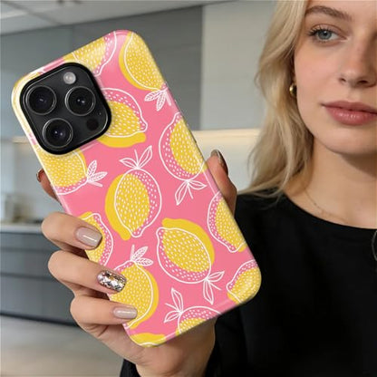 Magnetic for iPhone 14 Pro Case,[Compatible with Magsafe] Dual Layer Protective Heavy Duty Shockproof Rugged Drop Protection Bumper Hybrid Case - Pink Yellow Lemon - color: Pink Yellow Lemon, size: iPhone 14 Pro