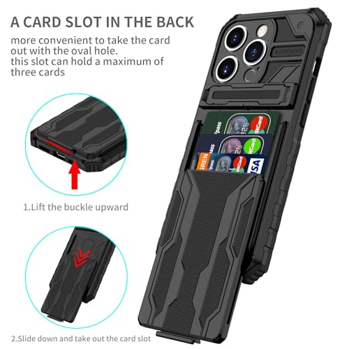 for iPhone 14 Pro Wallet Case with Card Holder, Black | Detachable Card Holder, Built-in Kickstand, with Screen Protectors, Military Grade, Full Body Shockproof - size: for iPhone 14 Pro - 6.1''