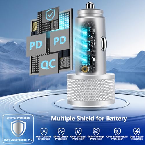 Apple MFi Certified iPhone 17 Car Charger 3Port 67W USB-C&USB-A Car Charger - color: Bright Silver