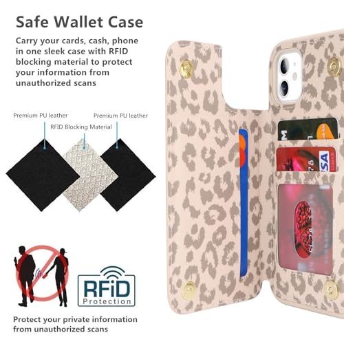 iCoverCase Compatible with iPhone 11 Case with Card Holder, Wallet Phone Case for Women Men RFID Blocking PU Leather Protective Case 6.1 Inch (Beige Leopard) - color: Beige Leopard