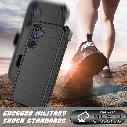 Njjex Rugged Case for Samsung Galaxy A16 5G, for Samsung A16 5G Case with Belt Clip Holster, Built-in Screen Protector Heavy Duty Shockproof Locking Swivel Holster Kickstand Hard Phone Cover [Black] - color: Black/Black