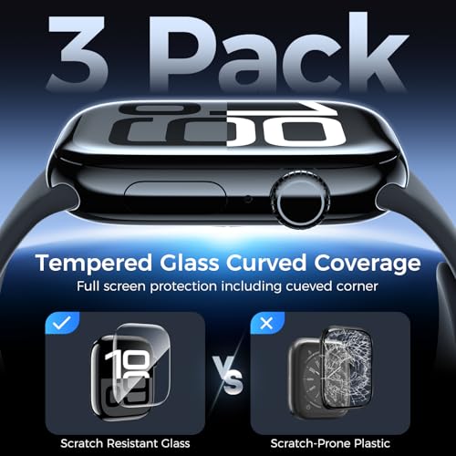 UV Tempered Glass Screen Protector for Apple Watch Series 11/10 46mm,Tempered Glass Curved Full Coverage Watch Screen Protector, Bubble Free for iWatch 11/10 46mm (3 Pack) - size: 46mm for 10/11 Series