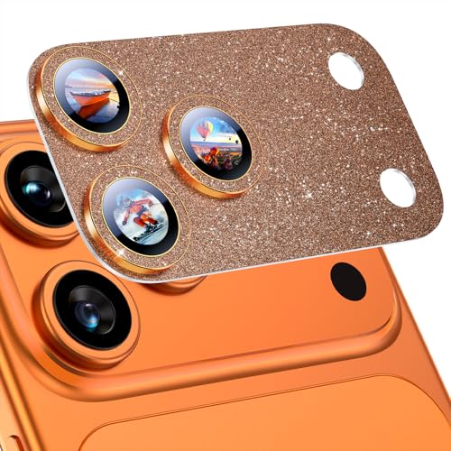 Uyiton for iPhone 17 Pro Max Camera Lens Protector, Metal Frame Glass Cover - color: Glitter Orange, size: 17 Pro Max