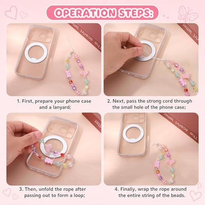 Pink Beaded Phone Wrist Straps, Y2K Phone Case Charms Camera Charm Strap, Lanyard Keychain Wristlet Aesthetic Cellphone Charm - style: Pastel Dream Pearl Garden