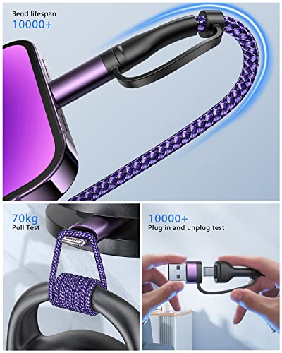 4-in-1 USB C Cable, USBC Lightning Cable USB C to C Charging Cable 60W PD [Fast & Data Sync] 4 in 1 Multi Charger for iPhone 16 15 14 13 12,MacBook Pro 2024 iPad mini 6/Pro,Samsung Galaxy - color: Purple, size: 3FT