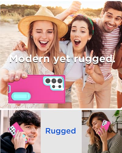 AICase for Samsung Galaxy S25 Ultra Case Built-in Stand,3 in 1 Heavy Duty Drop Protection Full Body Rugged Shockproof Military Protective Tough Durable Cover for Samsung Galaxy S25 Ultra 5G_3 - color: Hot Pink with Stand
