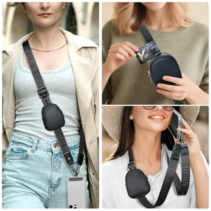 UKON Adjustable Phone Lanyard Crossbody Strap With Wallet Clip-and-Go Strap with Zippered Pouch Widened Phone String for iPhone Hands-Free for Travelling Concerts - color: Dark Black
